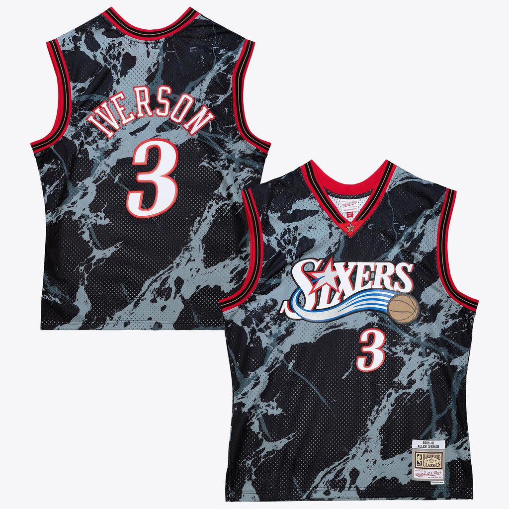 Allen Iverson Philadelphia 76ers 2000 Team Marble Swingman Basketball Jersey - Black