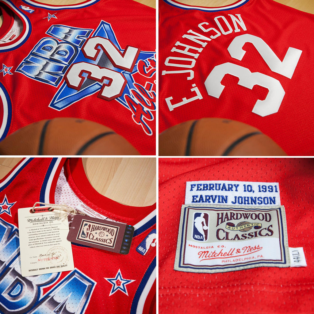 Magic Johnson Los Angeles Lakers 1991 All - Star West Authentic Basketball Jersey - Scarlett - Mens