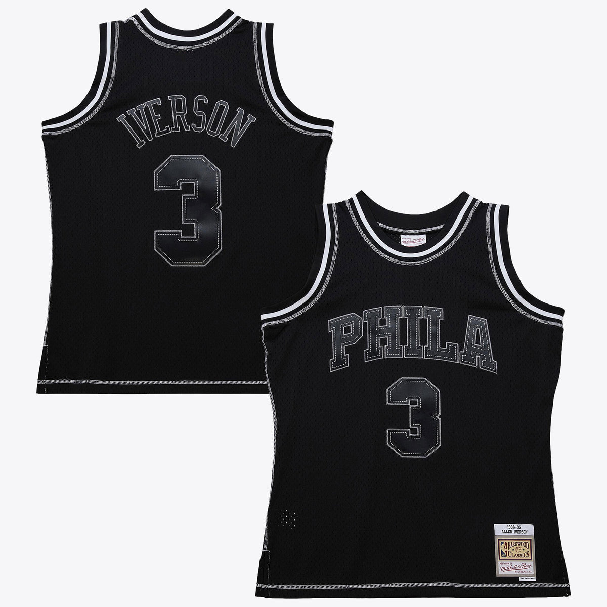 Allen Iverson Philadelphia 76ers 1996 Contrast 2K Swingman Basketball Jersey - Black