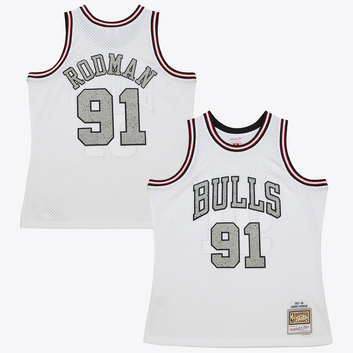 Dennis Rodman Chicago Bulls 1997 Cracked Cement Swingman Basketball Jersey - White
