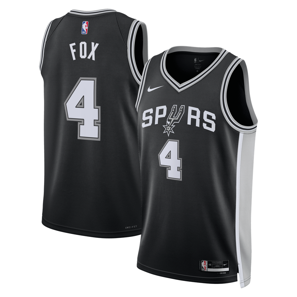 De'Aaron Fox San Antonio Spurs Icon Edition Swingman Basketball Jersey - Black - Unisex