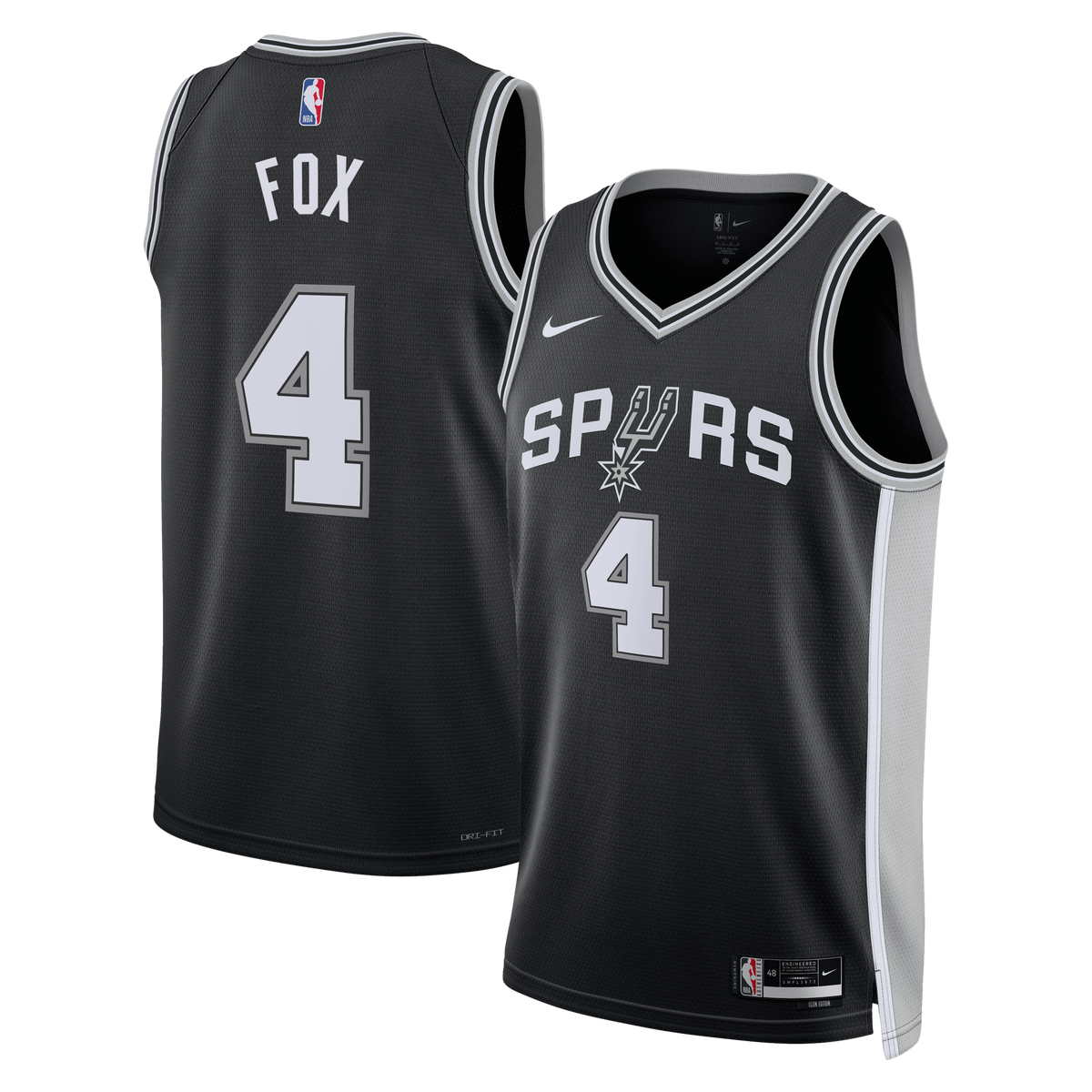 De'Aaron Fox San Antonio Spurs Icon Edition Swingman Basketball Jersey - Black - Unisex