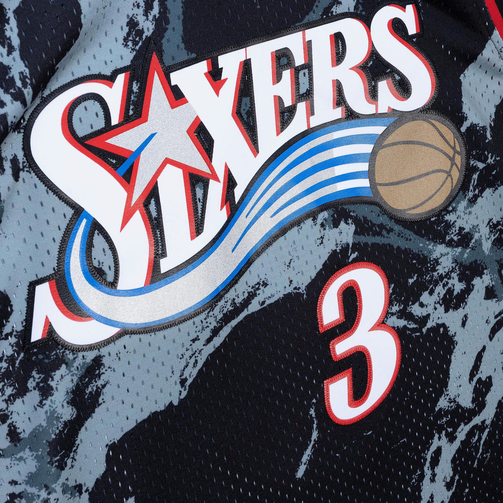 Allen Iverson Philadelphia 76ers 2000 Team Marble Swingman Basketball Jersey - Black