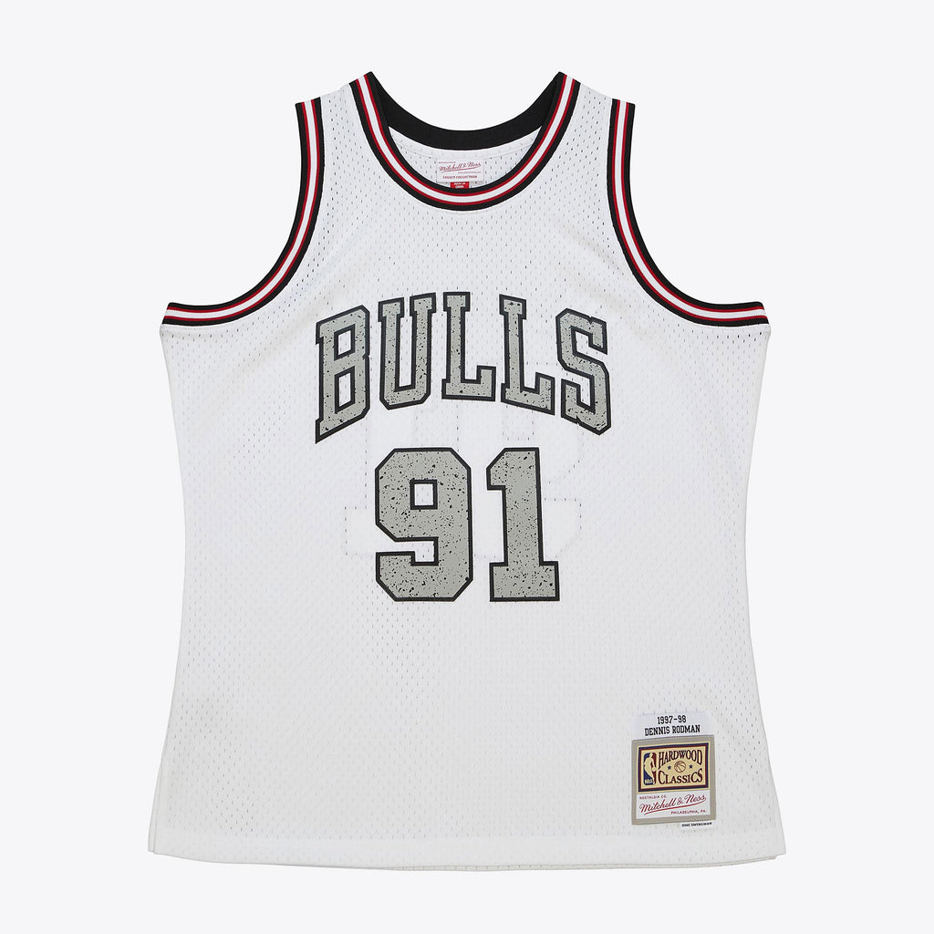 Dennis Rodman Chicago Bulls 1997 Cracked Cement Swingman Basketball Jersey - White