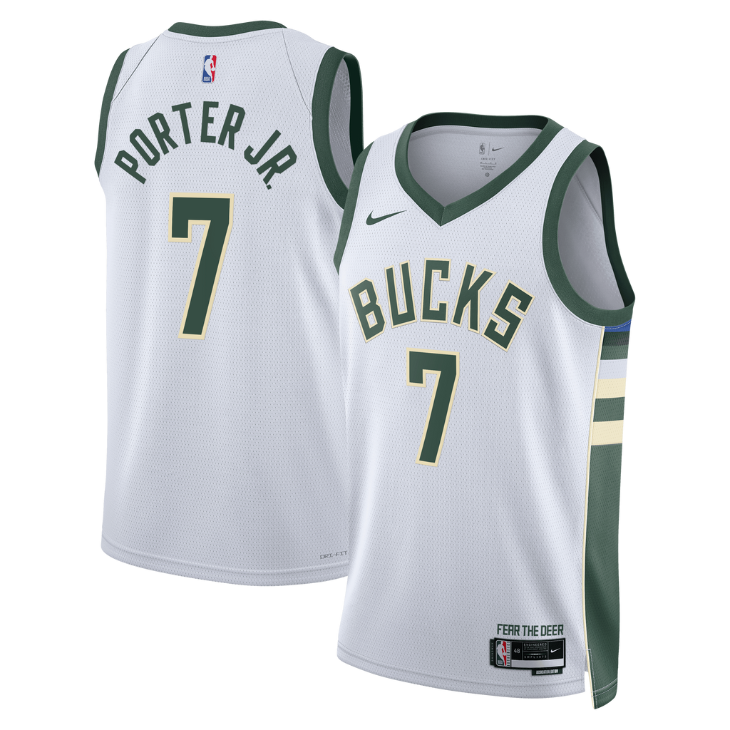 Kevin Porter Jr. Milwaukee Bucks Association Edition Swingman Basketball Jersey - White - Unisex