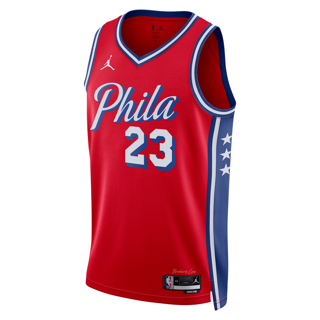 LeBron James Philadelphia 76ers Statement Edition Swingman Basketball Jersey - Red - Unisex