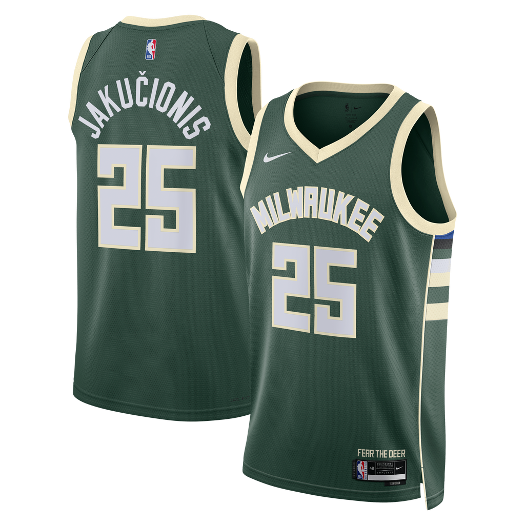 Kasparas Jakučionis Milwaukee Bucks Icon Edition Swingman Basketball Jersey - White - Unisex