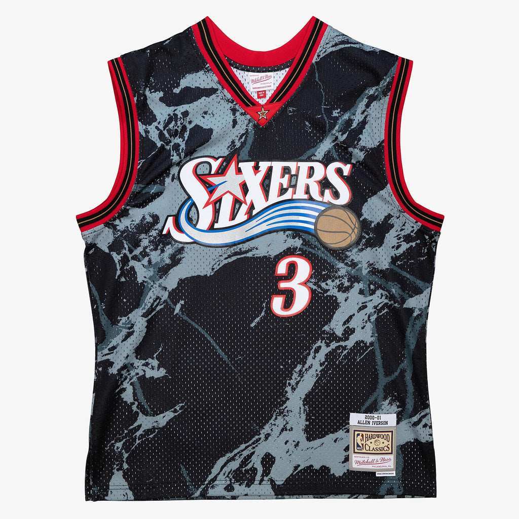 Allen Iverson Philadelphia 76ers 2000 Team Marble Swingman Basketball Jersey - Black