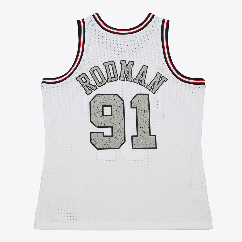 Dennis Rodman Chicago Bulls 1997 Cracked Cement Swingman Basketball Jersey - White